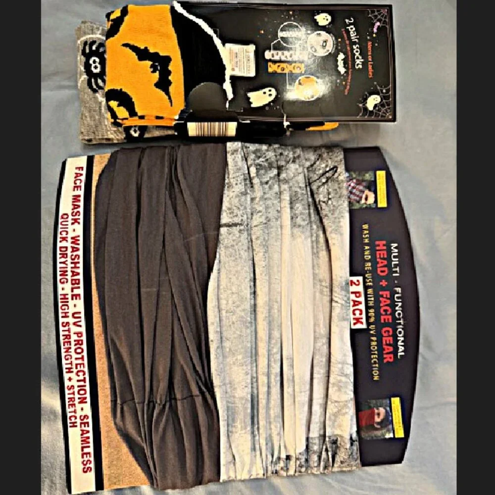 Two Stocking Stuffer Items (Face Masl & M/F Novelty Socks} NEW